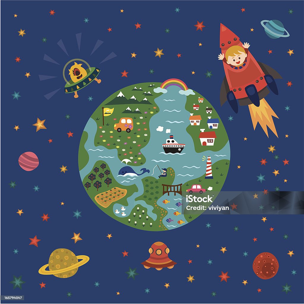 children explorer love  space and world "Children love to explore our world and space. All items are well grouped, easy to use!" Child stock vector