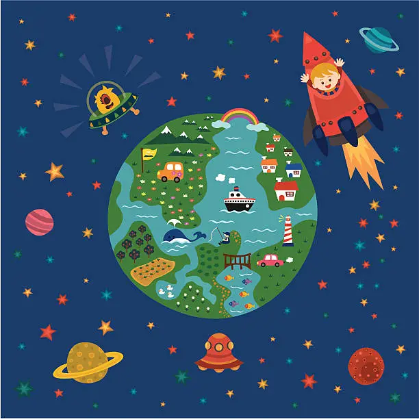 Vector illustration of children explorer love  space and world