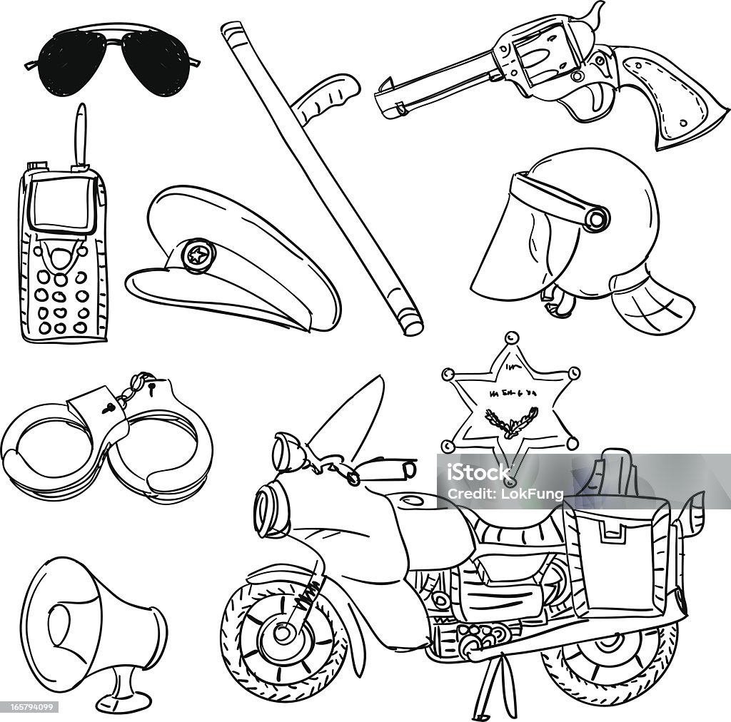 Équipements de Police en noir et blanc - clipart vectoriel de Police libre de droits