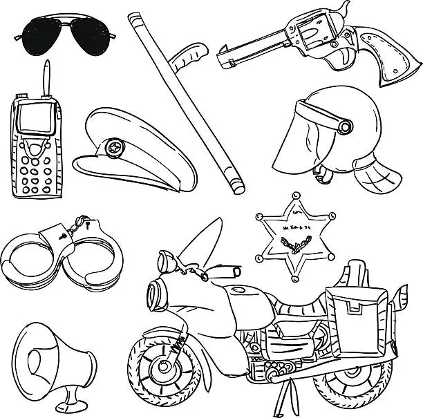 Vector illustration of Police equipment in black and white