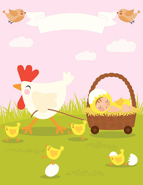 ребенок и мать hen - baby chicken easter young bird banner stock illustrations