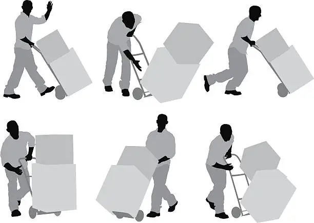 Vector illustration of Silhouette of a man carrying cardboard boxes