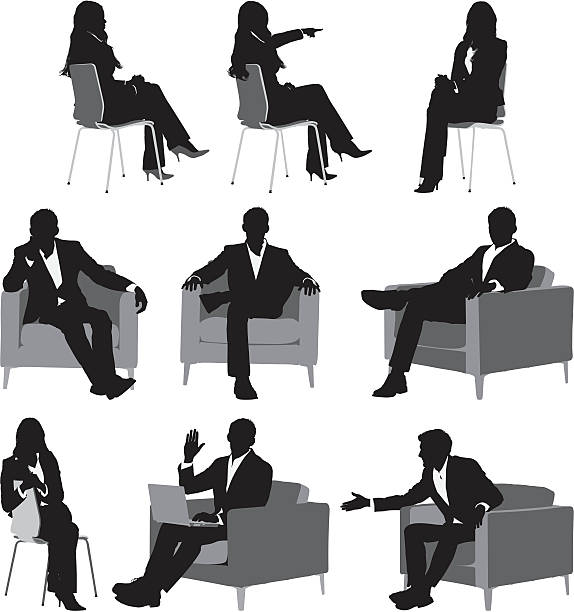 bildbanksillustrationer, clip art samt tecknat material och ikoner med silhouette of business executives - stol illustrationer