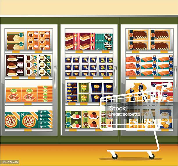 Supermarket Shopping Cart Stock Illustration - Download Image Now - Frozen Food, Frozen, Pizza
