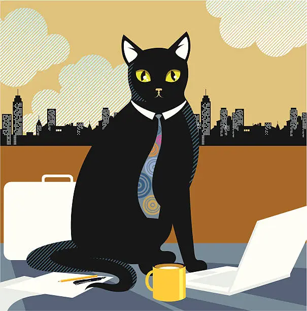Vector illustration of Cat and the city.