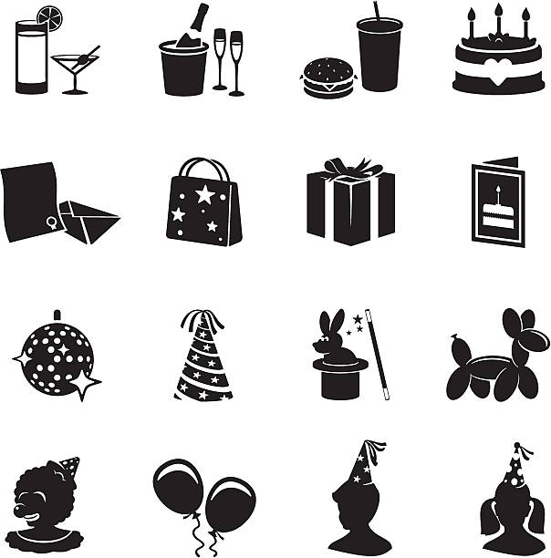 Party Icons Black party icon set magic show stock illustrations