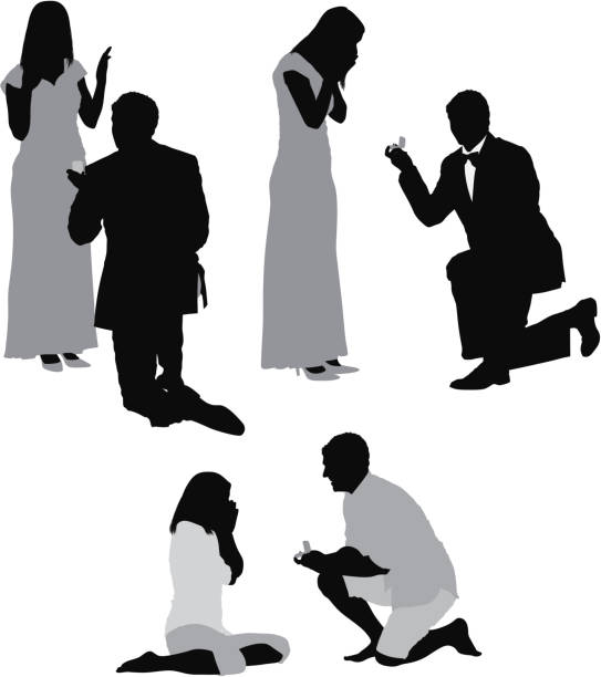 Silhouette of men proposing his girlfriends Silhouette of men proposing his girlfriendshttp://www.twodozendesign.info/i/1.png sequence dress stock illustrations