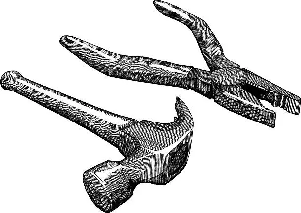 Vector illustration of Hummer and Pliers