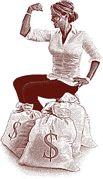 Vector illustration of Successful Woman and Moneybags