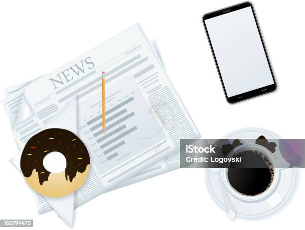 Coffee Time Stock Illustration - Download Image Now - Doughnut, Newspaper, Breakfast