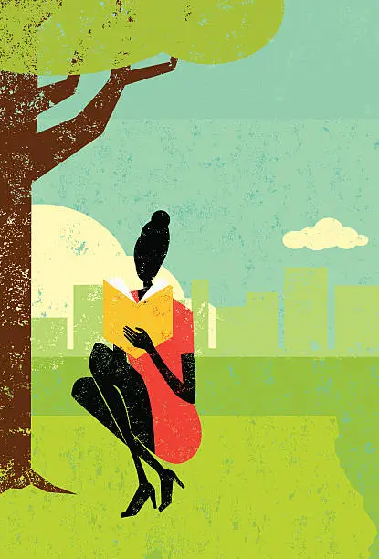 Vector illustration of An illustration of a woman reading in the park