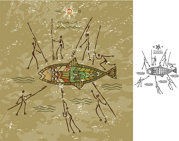 plemiennych ryb hunt - fish sea life sea animals hunting stock illustrations