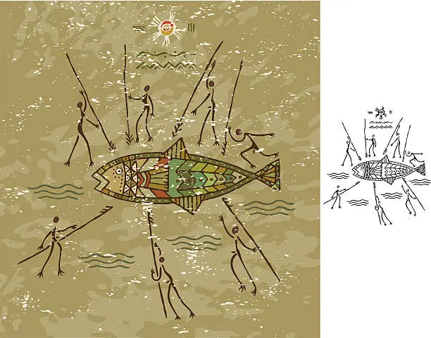 Vector illustration of Tribal Fish Hunt