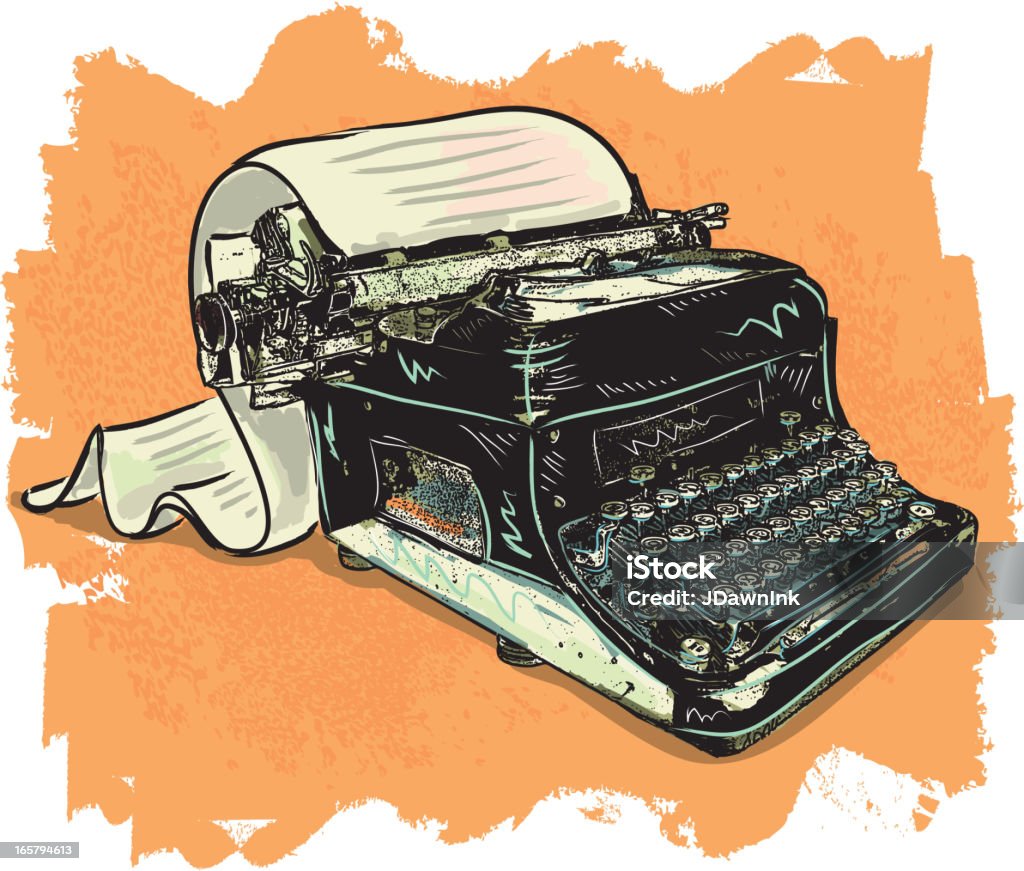 Ретро Пишущая машинка с Длинные бумаги прокрутки - Векторная графика Пишущая машинка роялти-фри