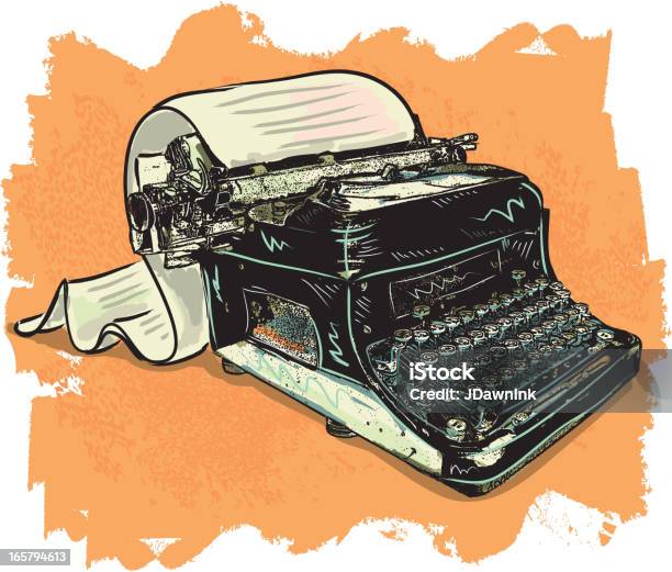 Ретро Пишущая Машинка С Длинные Бумаги Прокрутки — стоковая векторная графика и другие изображения на тему Пишущая машинка - Пишущая машинка, Старомодный, Стиль ретро