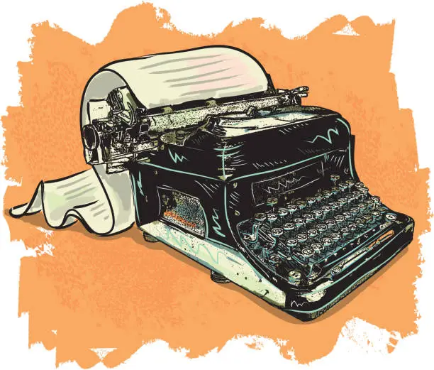 Vector illustration of Retro typewriter with long paper scroll