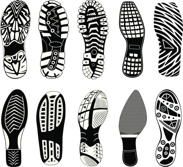 Shoe tracks Collection of highly detailed foot prints: shoe print stock illustrations