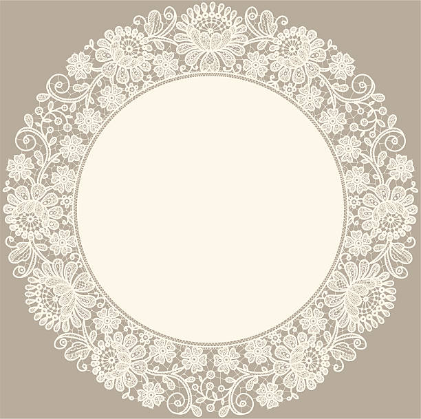 spitze. zierdeckchen. kreis rahmen. - lace white pattern flower stock-grafiken, -clipart, -cartoons und -symbole