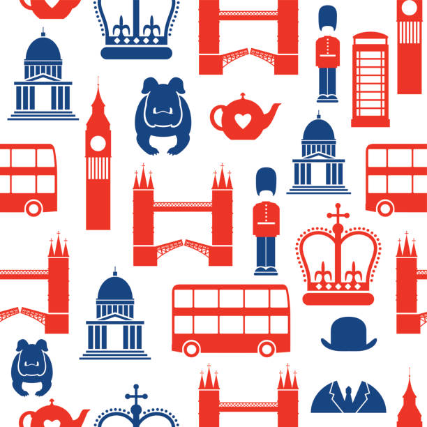 London Seamless Pattern A seamless pattern of london themed icons. See below for more British themed images. english teapot stock illustrations