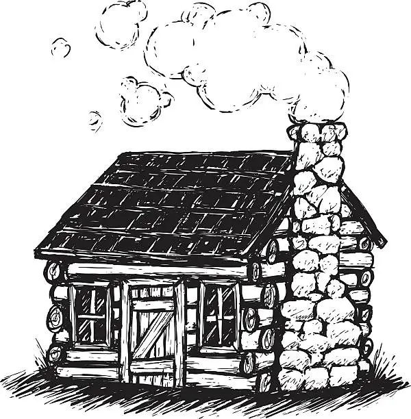 Vector illustration of sketchy log cabin