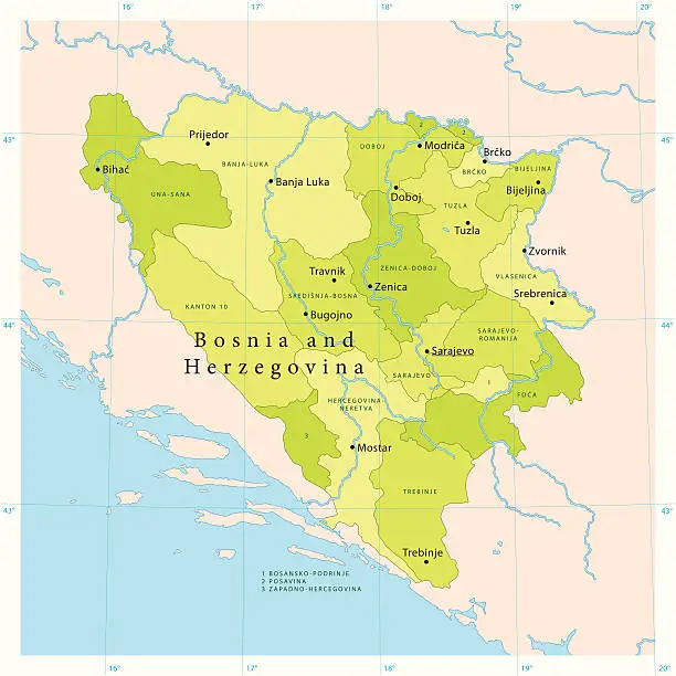 Vector illustration of Bosnia Herzegovina Vector Map