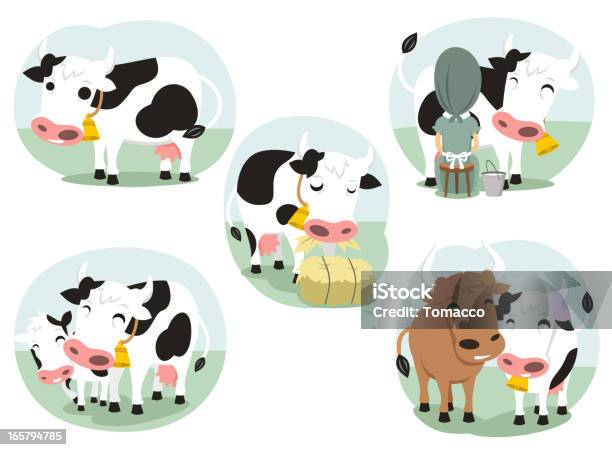 Cartoon Cow Action Set Milking Eating Cows In Love Bovine Stock Illustration - Download Image Now