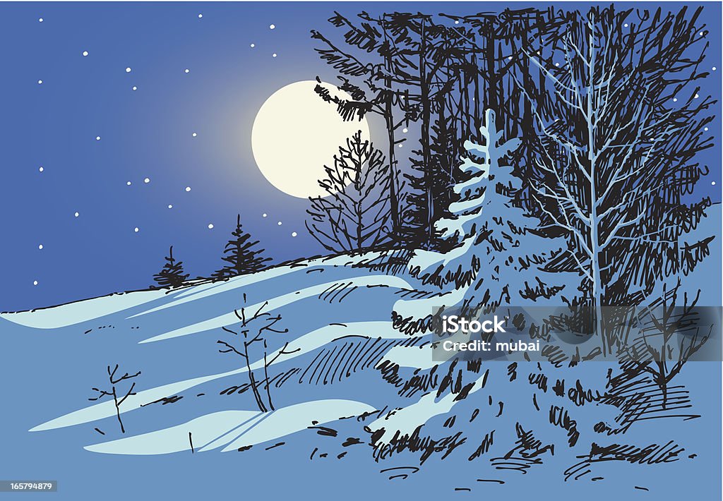 Al chiaro di luna di notte - arte vettoriale royalty-free di Natale