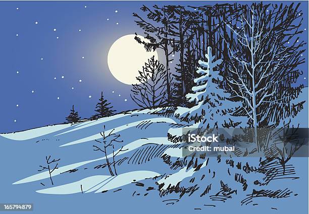 Al Chiaro Di Luna Di Notte - Immagini vettoriali stock e altre immagini di Natale - Natale, Notte, Paesaggio