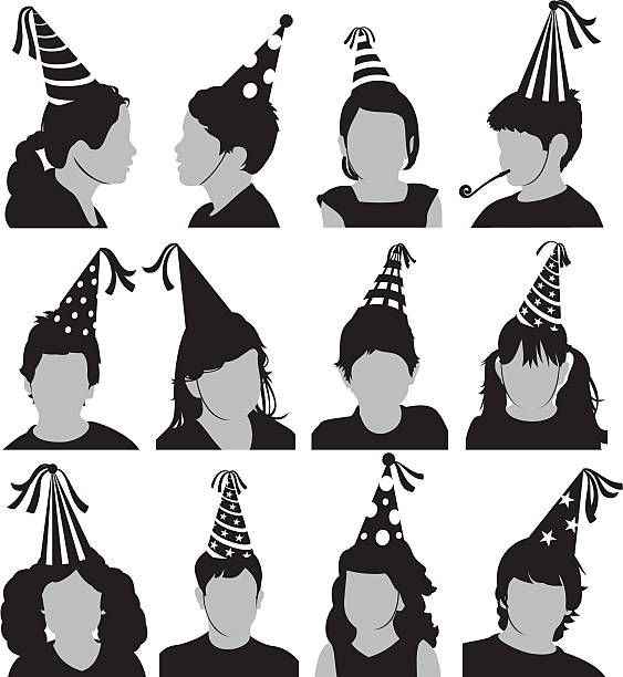 kids party głowy - party hat silhouette symbol computer icon stock illustrations