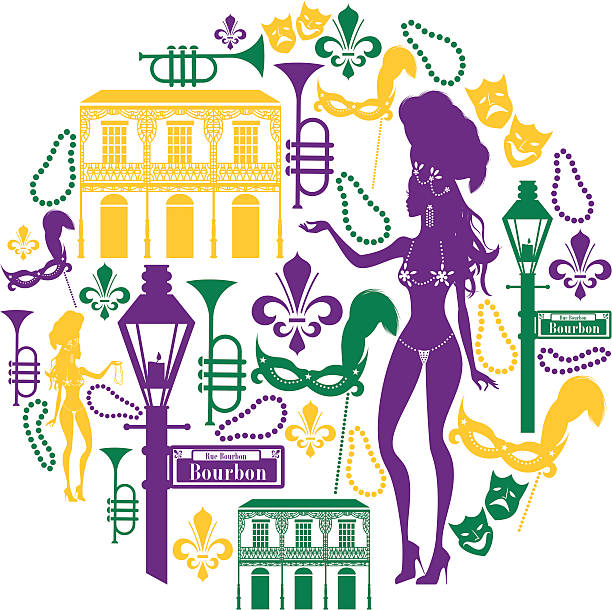 new orleans ikona montaż - mardi gras obrazy stock illustrations