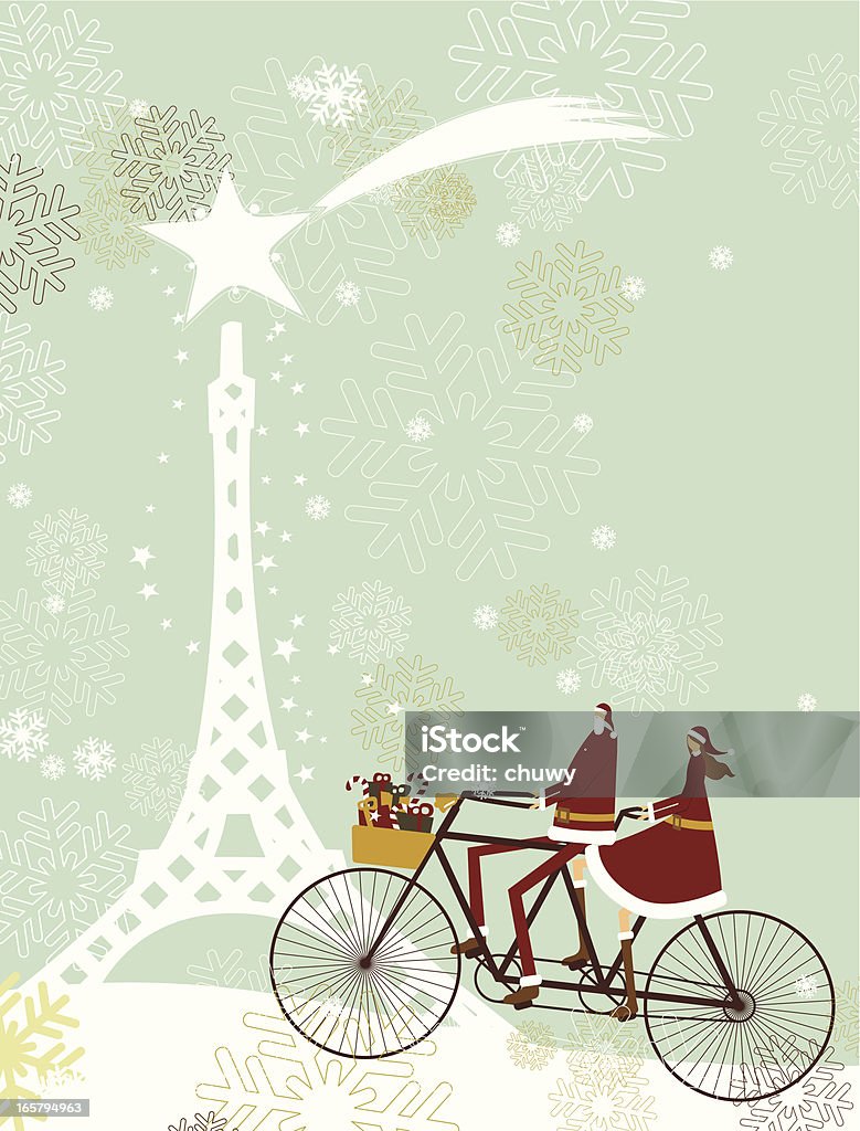 Santa y lady en París para Navidad - arte vectorial de Navidad libre de derechos
