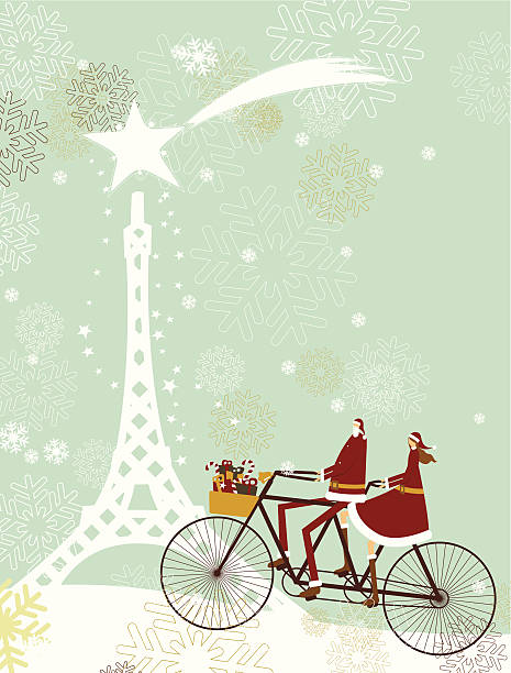 Santa and lady in Paris for christmas vector art illustration