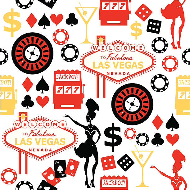 ラスベガスのシームレスなパターン - roulette roulette wheel casino gambling点のイラスト素材／クリップアート素材／マンガ素材／アイコン素材