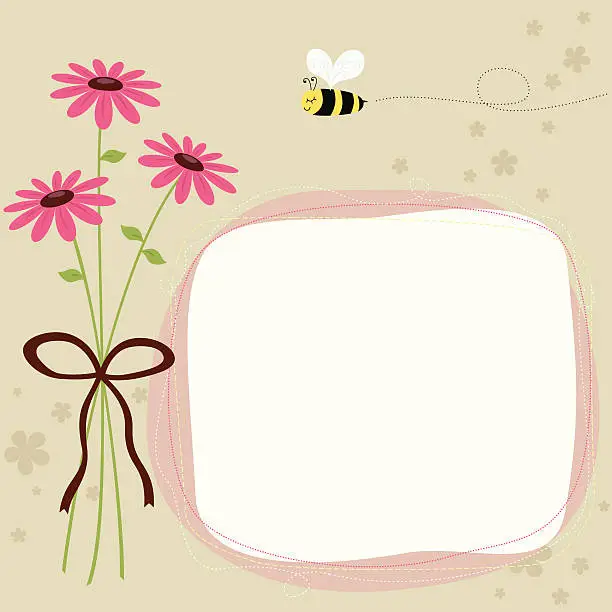 Vector illustration of Honeybee and flowers