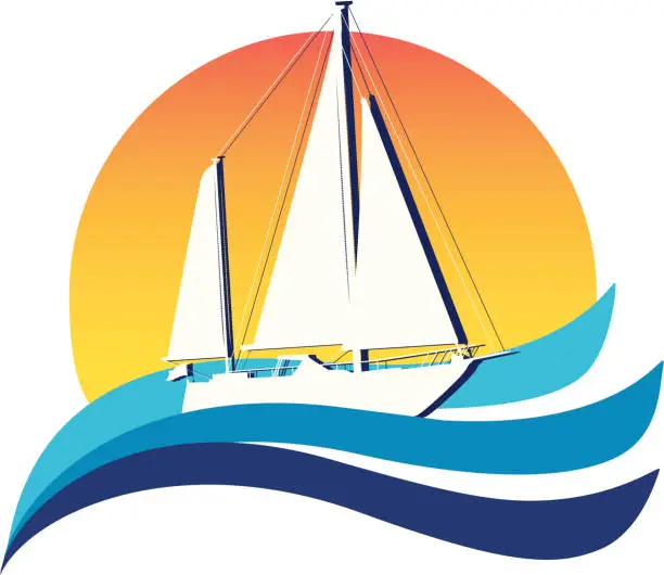 Vector illustration of Illustration of a white sailboat on the sea