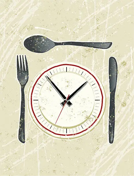 Vector illustration of Clockface on a plate with Knife and Fork