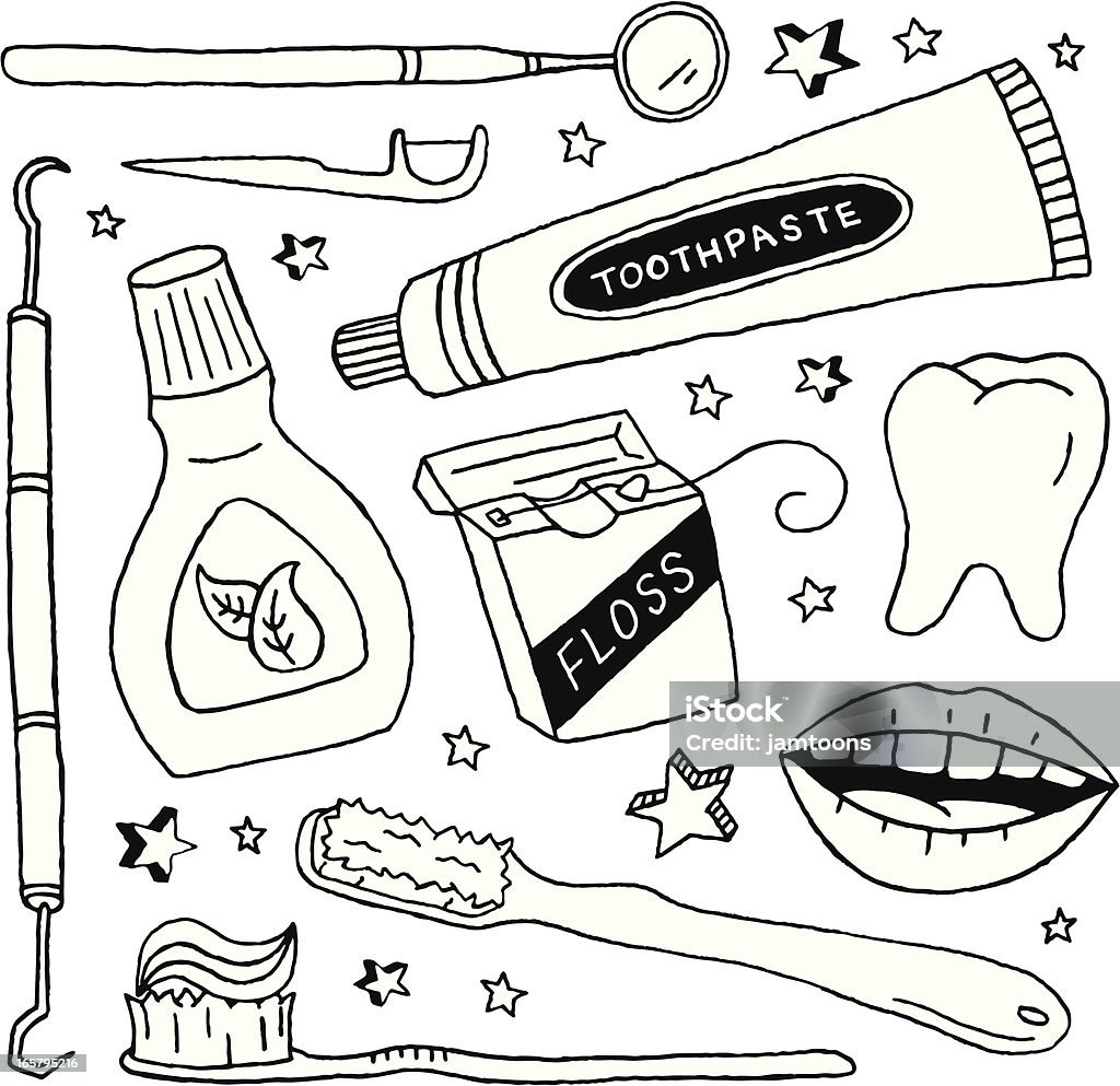 Dental Doodles A doodle page of dental care items. Drawing - Art Product stock vector