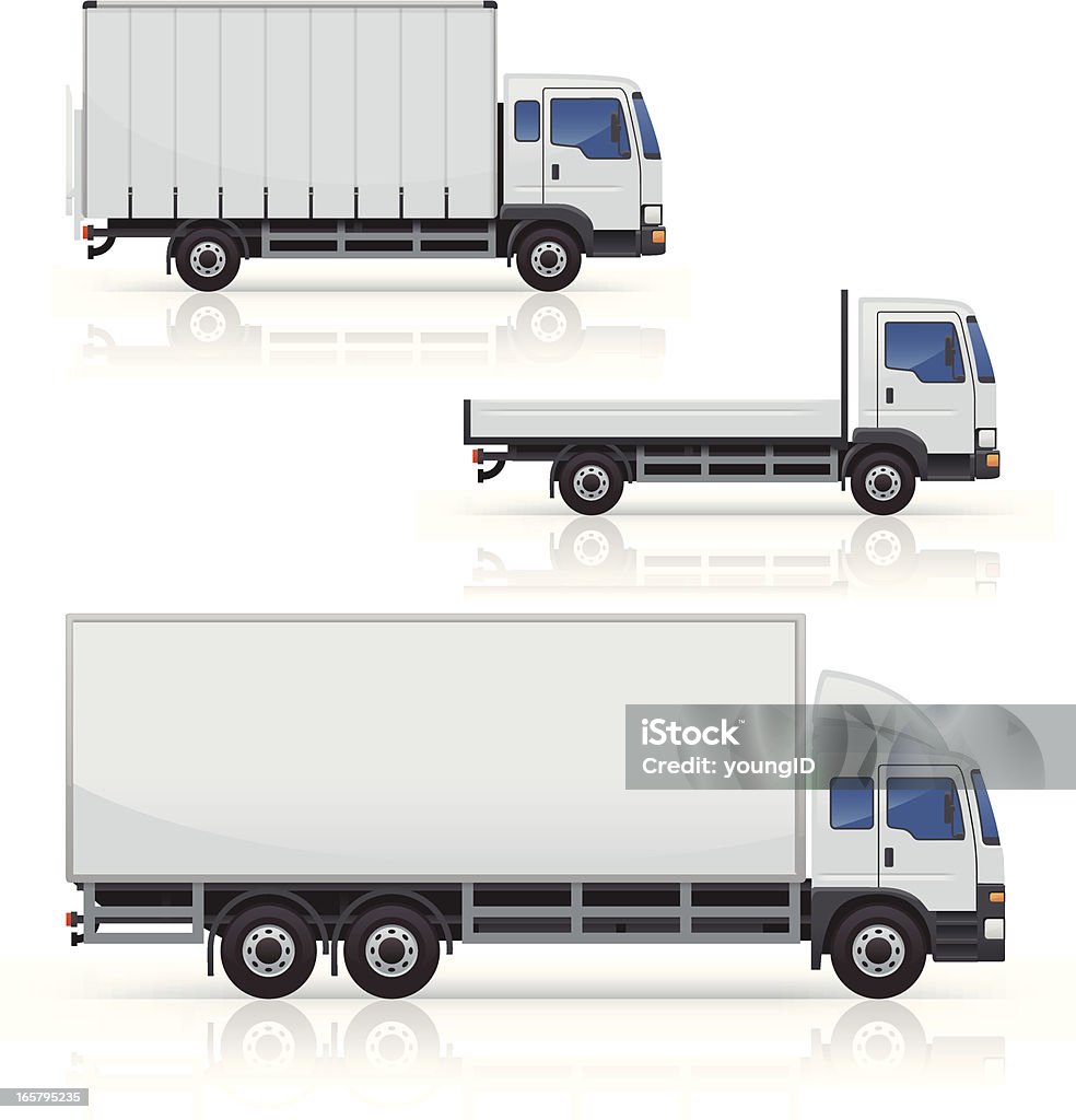 Commercial Truck Icons Generic commerical truck icons. Includes box truck, curtain side truck and dropside truck. Layered and grouped for ease of use. Download includes EPS file and hi-res jpeg. Semi-Truck stock vector