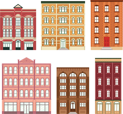 Each building  in separate layer. JPG (7088x6254px), PDF, PNG (transparent background) and AI files available zip files.