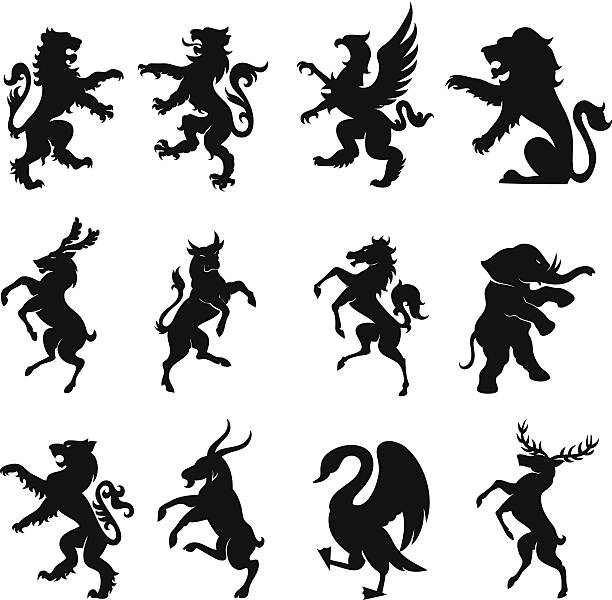 ilustraciones, imágenes clip art, dibujos animados e iconos de stock de heraldry los animales - escudo de armas ilustraciones