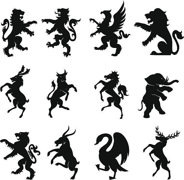 illustrazioni stock, clip art, cartoni animati e icone di tendenza di araldica animali - coat of arms illustrations