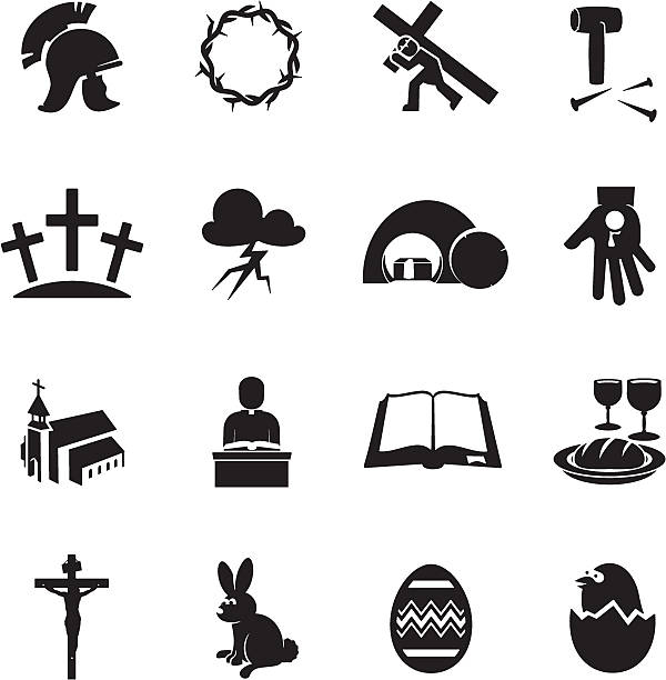 Easter Icons Black Easter icon set jesus christ icon stock illustrations