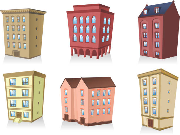 Building apartment house construction condo residence tower penthouse collection set 02, Building apartment house construction condo residence tower penthouse collection vector illustration.  penthouse icon stock illustrations