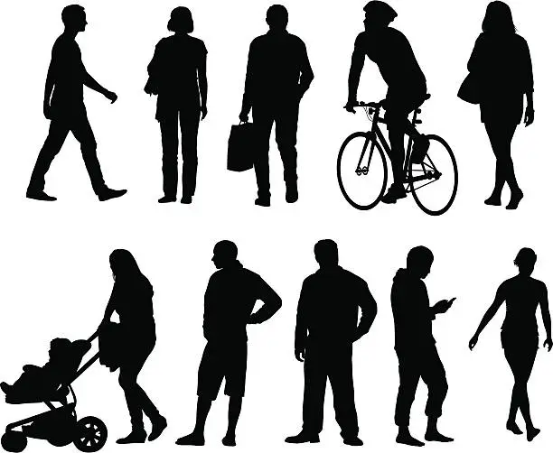 Vector illustration of City people silhouettes