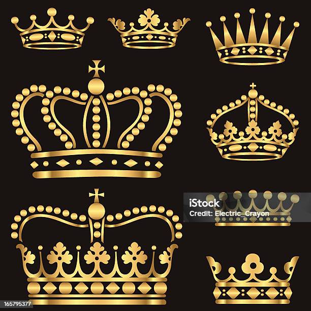 Gold Crown Set Stock Illustration - Download Image Now - Crown - Headwear, Tiara, Gold - Metal