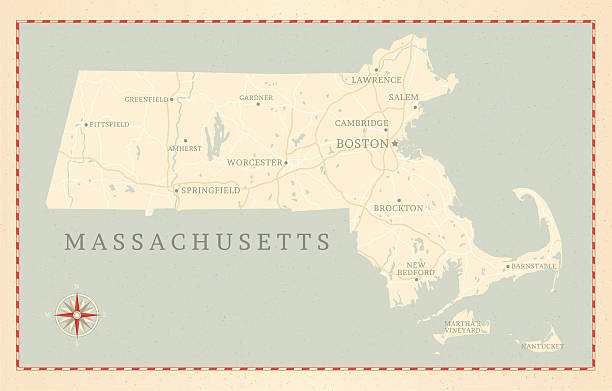 illustrations, cliparts, dessins animés et icônes de vintage carte du massachusetts - massachusetts map cartography nantucket