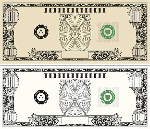 Vector illustration of hundred - 100 Dollar Bill with engraved scrollwork