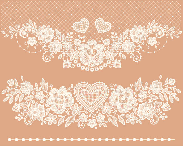 белое кружево клип-арт. - lace frame retro revival floral pattern stock illustrations