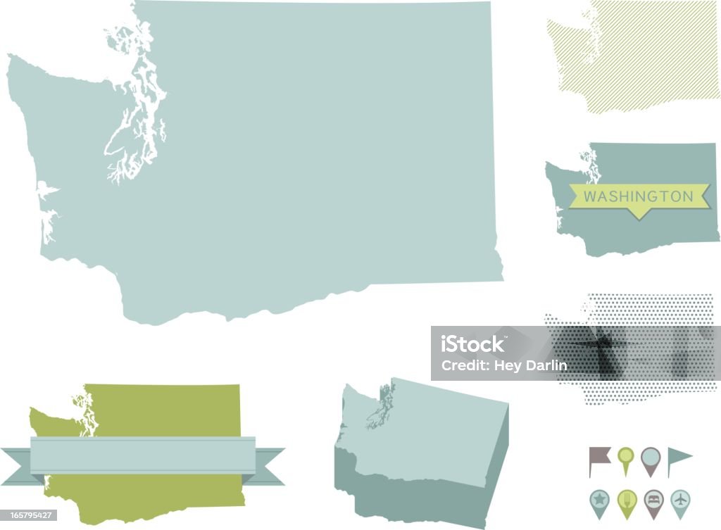 Mapas del Estado de Washington - arte vectorial de Estado de Washington libre de derechos
