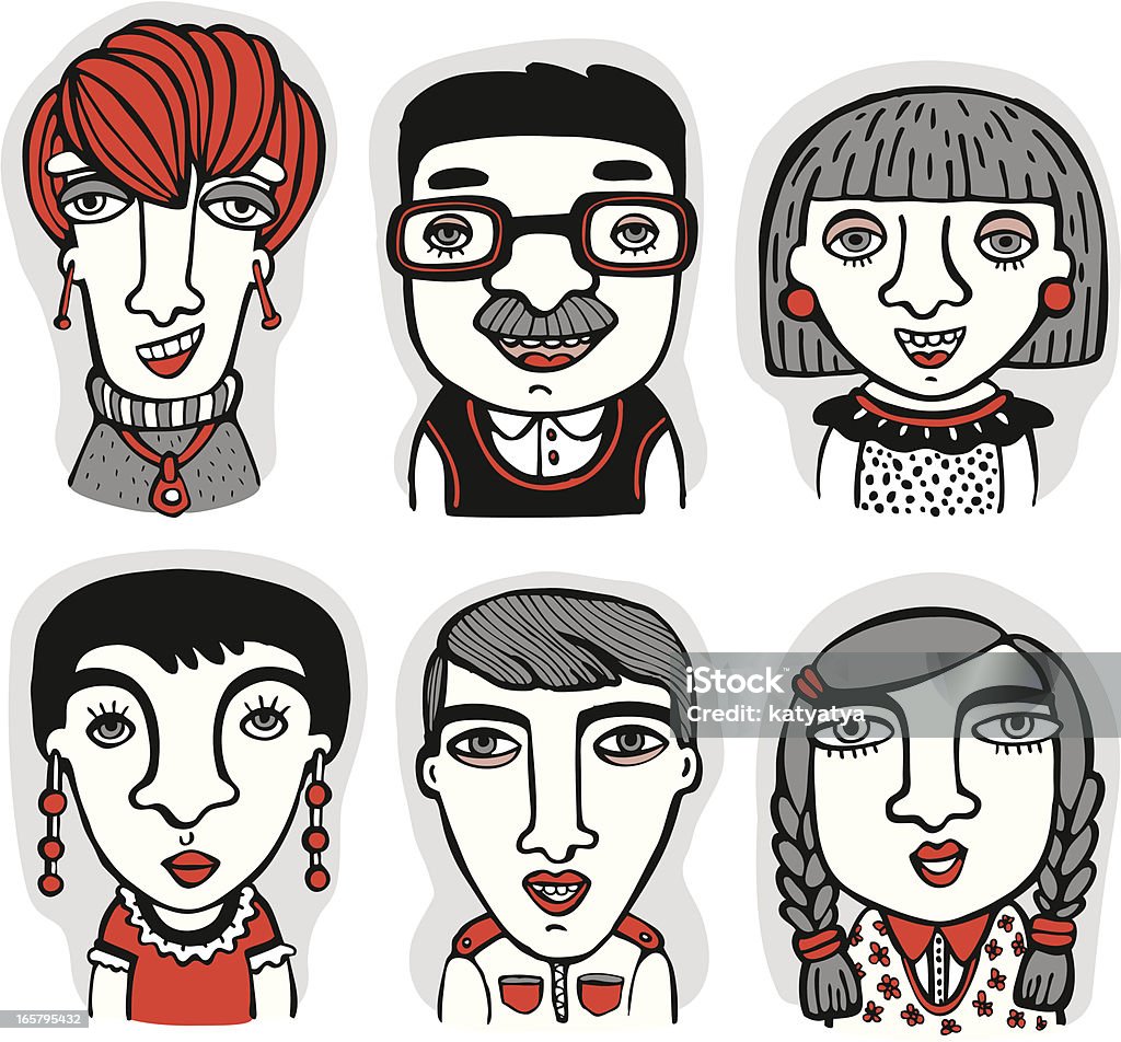 Characters set Vector set of cartoon human faces. Group Of Objects stock vector